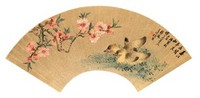 张熊 1878年作 春江水暖 扇面镜心